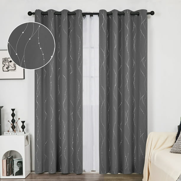 84 Inches Long Drapes for Sliding Glass Door Thermal Insulated Grey Curtains 52 x 84 Inch, Grey, 2 Panels Deconovo Blackout Curtains for Bedroom Set of 2 